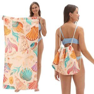 2-in-1 Foldable Beach Towel & Printed Bath Towel with Storage Pouch